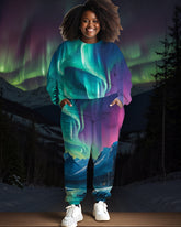 Women  Plus Size aurora borealis northern lights forecast Print Sweatshirt Pants Suit